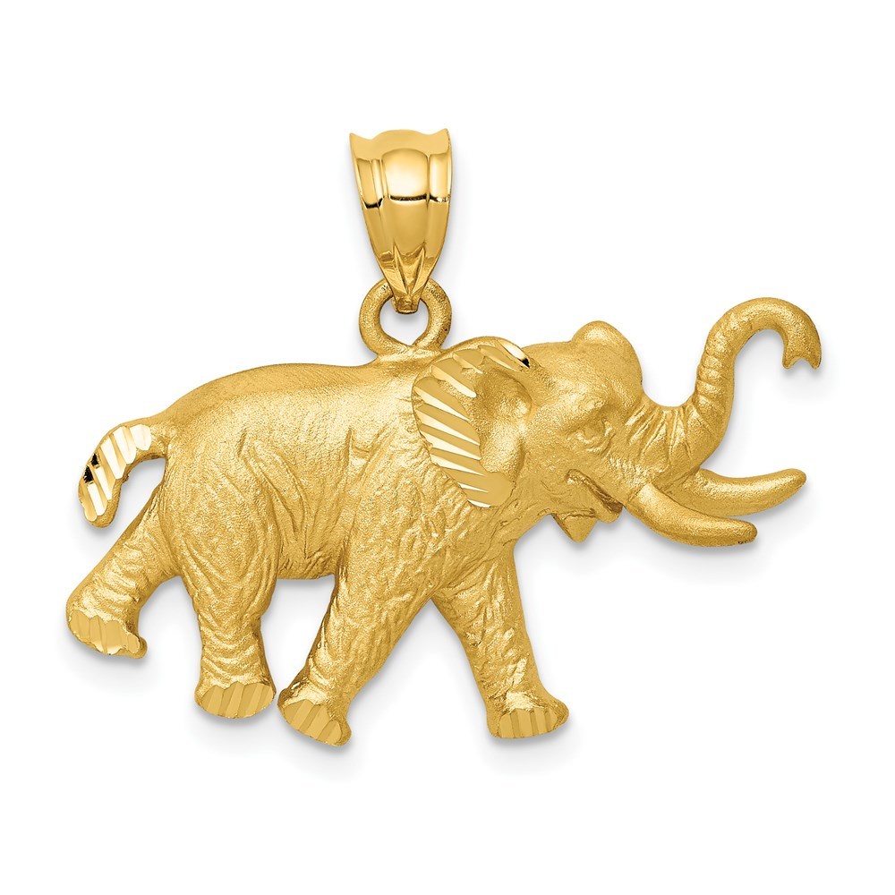14k Yellow Gold 2-D Elephant Necklace Charm Pendant unisex